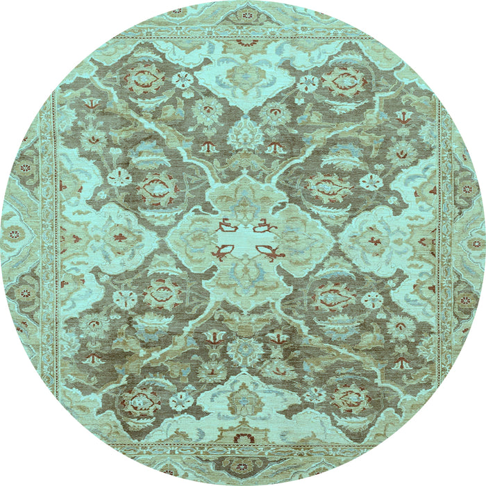 Round Machine Washable Oriental Light Blue Traditional Rug, wshabs3873lblu