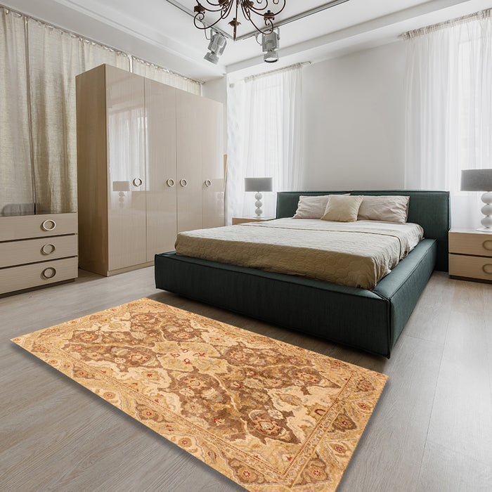 Abstract Orange Oriental Rug in a Bedroom, abs3873