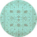 Round Machine Washable Oriental Light Blue Traditional Rug, wshabs3874lblu