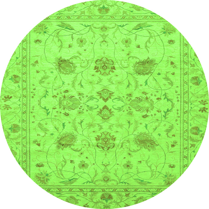 Round Machine Washable Oriental Green Traditional Area Rugs, wshabs3874grn