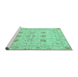 Sideview of Machine Washable Oriental Turquoise Traditional Area Rugs, wshabs3874turq