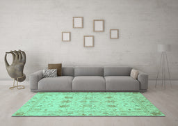 Machine Washable Oriental Turquoise Traditional Area Rugs in a Living Room,, wshabs3874turq