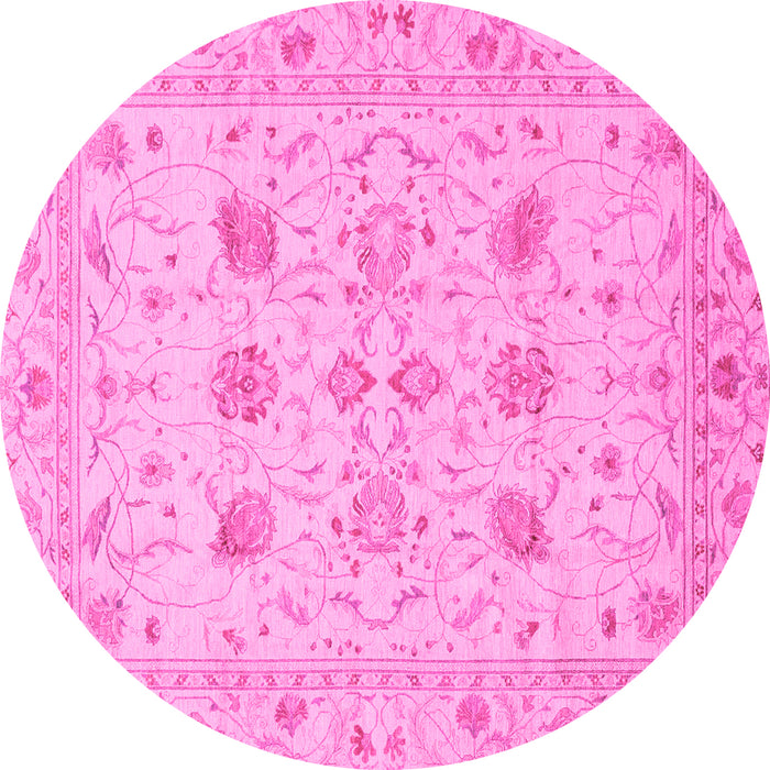 Round Machine Washable Oriental Pink Traditional Rug, wshabs3874pnk