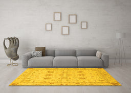 Machine Washable Oriental Yellow Traditional Rug in a Living Room, wshabs3874yw