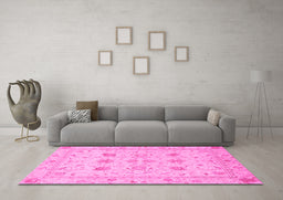 Machine Washable Oriental Pink Traditional Rug in a Living Room, wshabs3874pnk