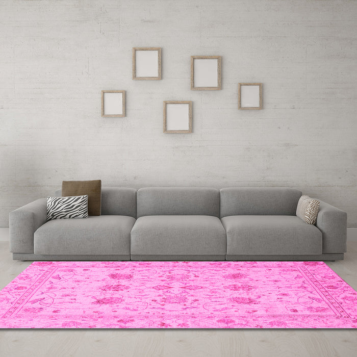 Machine Washable Oriental Pink Traditional Rug in a Living Room, wshabs3874pnk