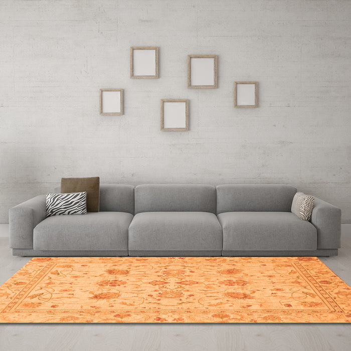 Machine Washable Oriental Orange Traditional Area Rugs in a Living Room, wshabs3874org