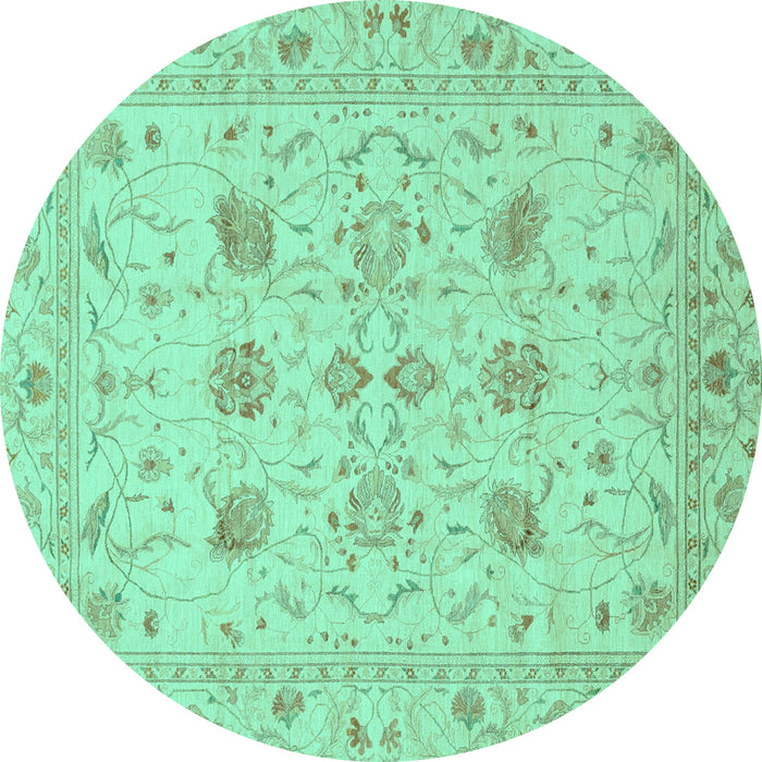 Round Machine Washable Oriental Turquoise Traditional Area Rugs, wshabs3874turq
