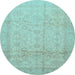 Round Machine Washable Oriental Light Blue Traditional Rug, wshabs3875lblu