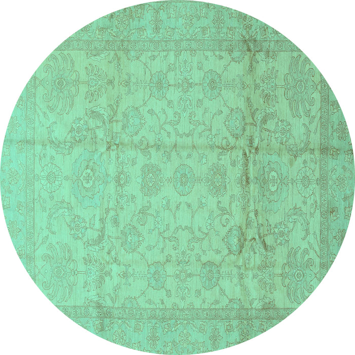 Round Machine Washable Oriental Turquoise Traditional Area Rugs, wshabs3875turq