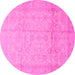 Round Machine Washable Oriental Pink Traditional Rug, wshabs3875pnk