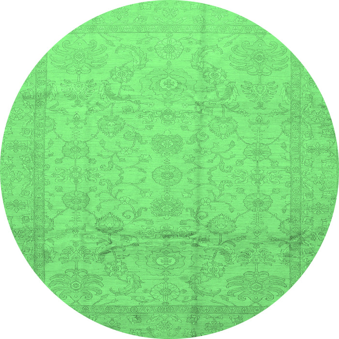 Round Machine Washable Oriental Emerald Green Traditional Area Rugs, wshabs3875emgrn