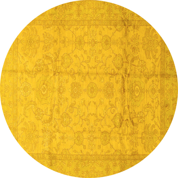 Round Machine Washable Oriental Yellow Traditional Rug, wshabs3875yw