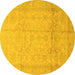 Round Machine Washable Oriental Yellow Traditional Rug, wshabs3875yw