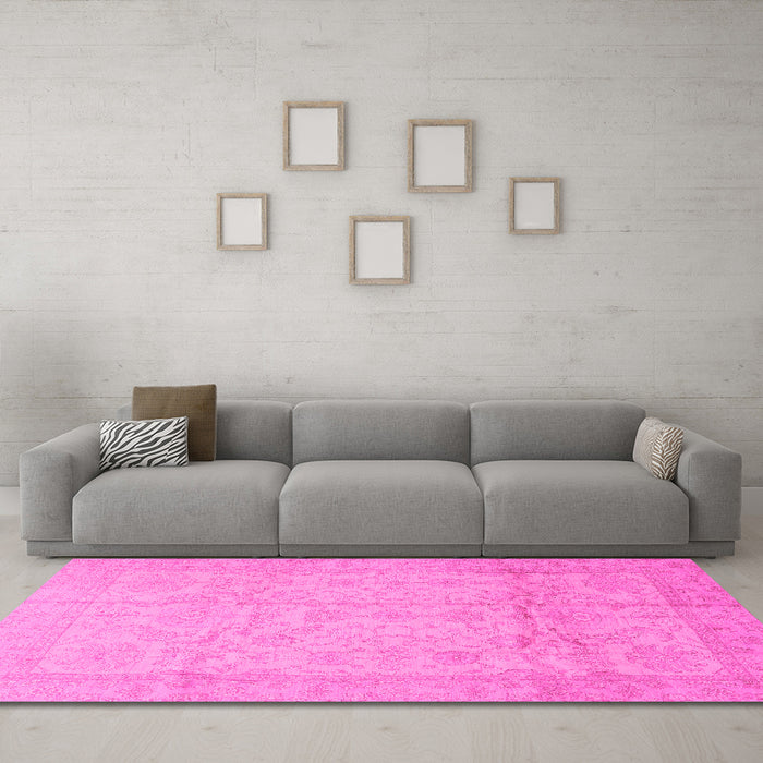 Machine Washable Oriental Pink Traditional Rug in a Living Room, wshabs3875pnk