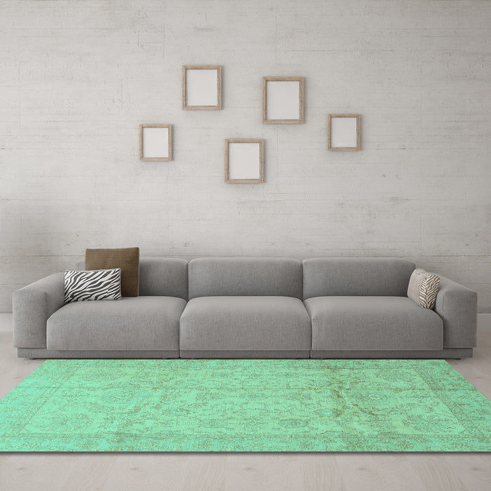 Machine Washable Oriental Turquoise Traditional Area Rugs in a Living Room,, wshabs3875turq