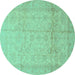 Round Oriental Turquoise Traditional Rug, abs3875turq