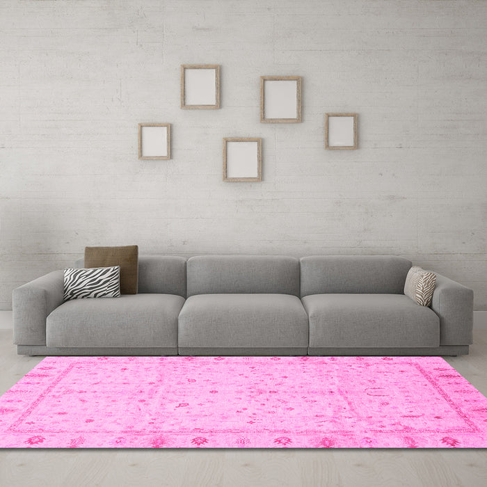 Machine Washable Oriental Pink Traditional Rug in a Living Room, wshabs3876pnk