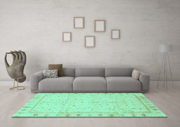 Machine Washable Oriental Turquoise Traditional Area Rugs in a Living Room,, wshabs3876turq
