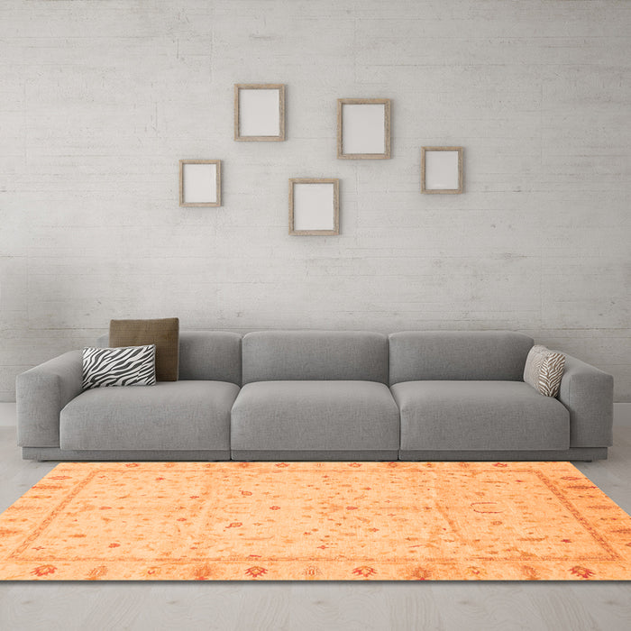 Machine Washable Oriental Orange Traditional Area Rugs in a Living Room, wshabs3876org