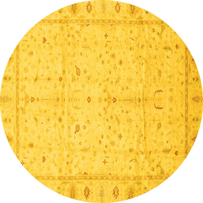 Round Machine Washable Oriental Yellow Traditional Rug, wshabs3876yw