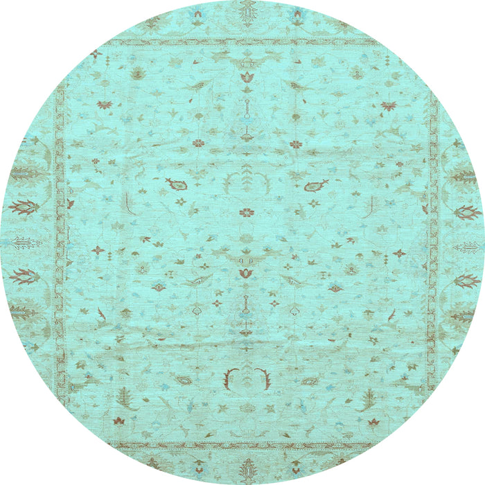 Round Oriental Light Blue Traditional Rug, abs3876lblu