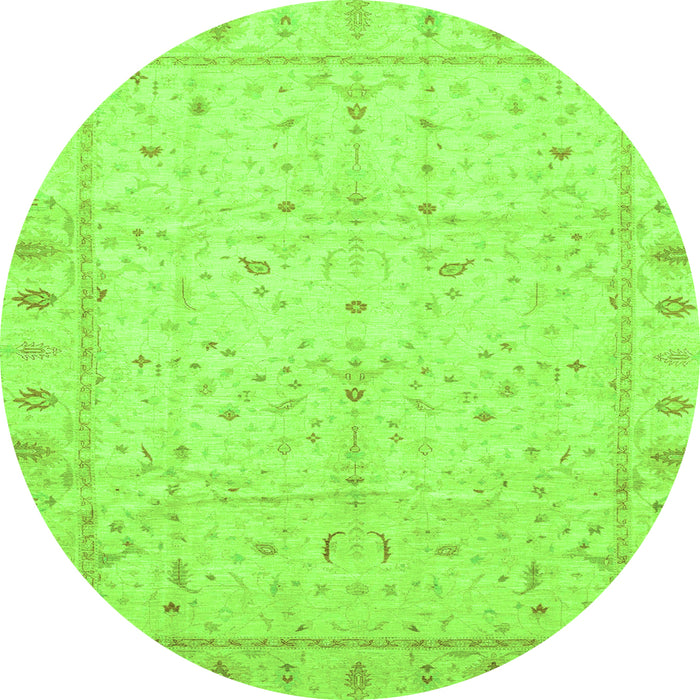 Round Machine Washable Oriental Green Traditional Area Rugs, wshabs3876grn