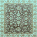 Square Machine Washable Oriental Light Blue Traditional Rug, wshabs3877lblu