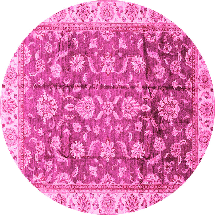 Round Machine Washable Oriental Pink Traditional Rug, wshabs3877pnk