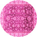 Round Machine Washable Oriental Pink Traditional Rug, wshabs3877pnk