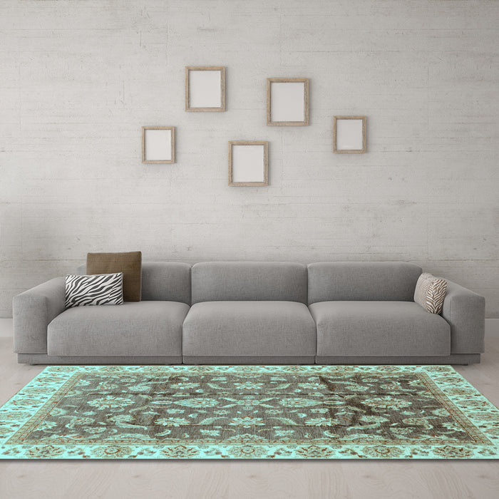 Machine Washable Oriental Light Blue Traditional Rug in a Living Room, wshabs3877lblu