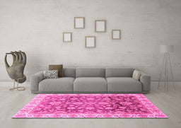 Machine Washable Oriental Pink Traditional Rug in a Living Room, wshabs3877pnk