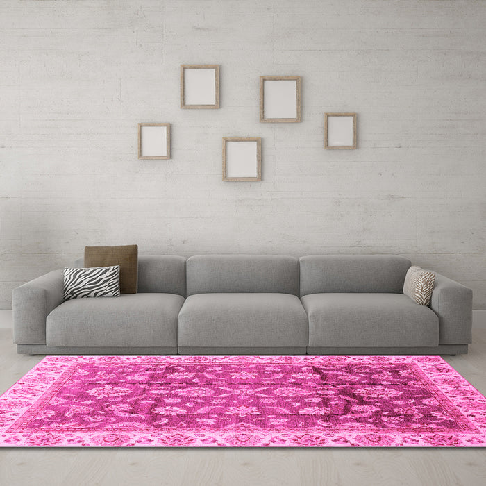 Machine Washable Oriental Pink Traditional Rug in a Living Room, wshabs3877pnk