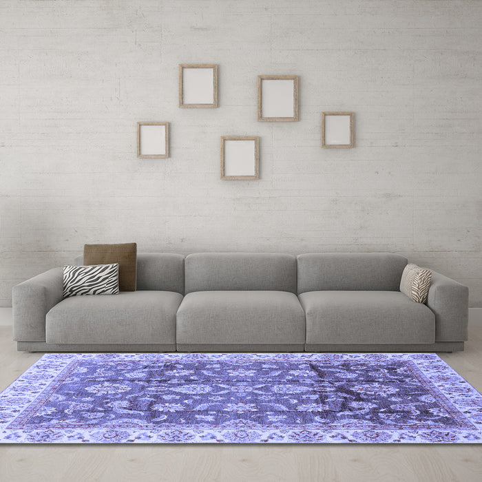 Machine Washable Oriental Blue Traditional Rug in a Living Room, wshabs3877blu