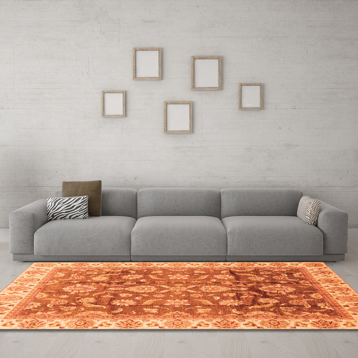 Machine Washable Oriental Orange Traditional Area Rugs in a Living Room, wshabs3877org