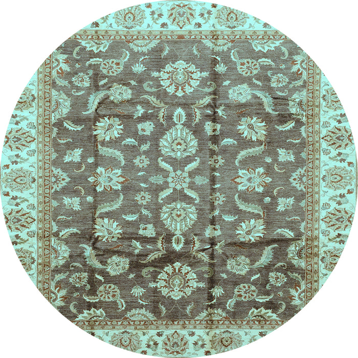 Round Oriental Light Blue Traditional Rug, abs3877lblu