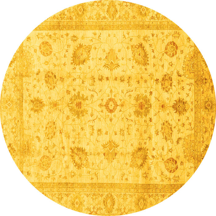 Round Machine Washable Oriental Yellow Traditional Rug, wshabs3878yw