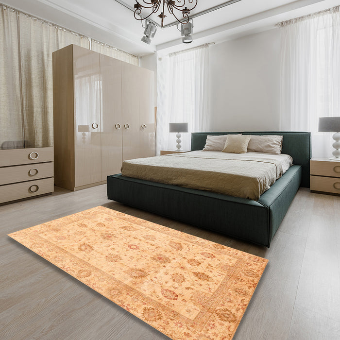 Abstract Orange Oriental Rug in a Bedroom, abs3878