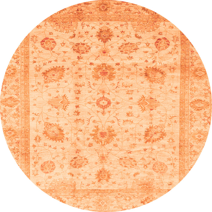 Round Machine Washable Oriental Orange Traditional Area Rugs, wshabs3878org