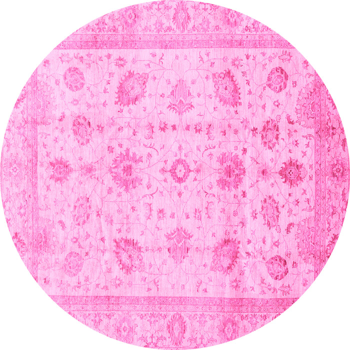 Round Machine Washable Oriental Pink Traditional Rug, wshabs3878pnk