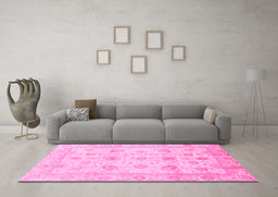 Machine Washable Oriental Pink Traditional Rug in a Living Room, wshabs3878pnk