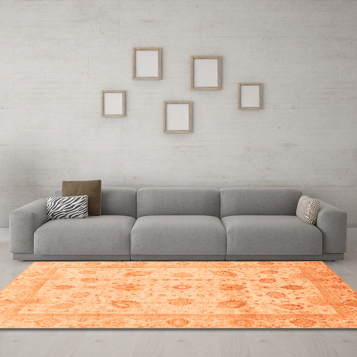 Machine Washable Oriental Orange Traditional Area Rugs in a Living Room, wshabs3878org