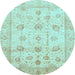 Round Machine Washable Oriental Light Blue Traditional Rug, wshabs3878lblu