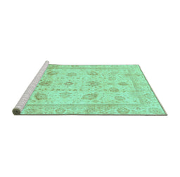 Sideview of Machine Washable Oriental Turquoise Traditional Area Rugs, wshabs3878turq