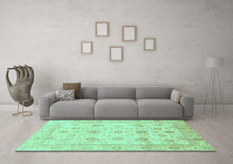 Machine Washable Oriental Turquoise Traditional Area Rugs in a Living Room,, wshabs3878turq