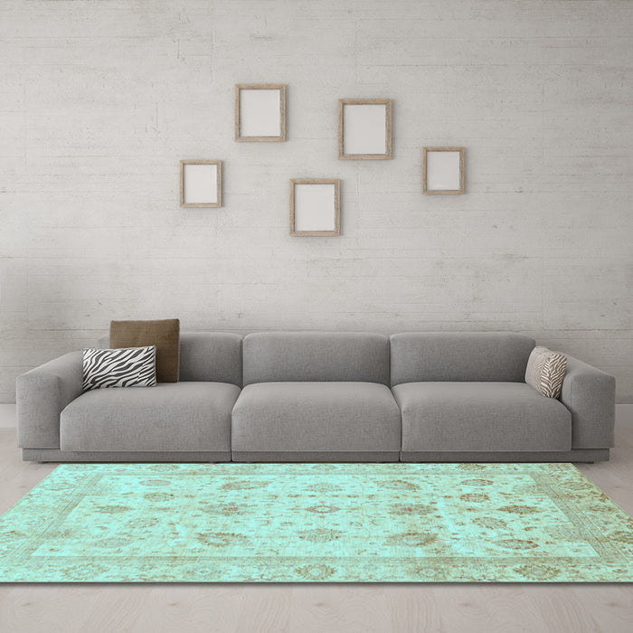 Machine Washable Oriental Light Blue Traditional Rug in a Living Room, wshabs3878lblu