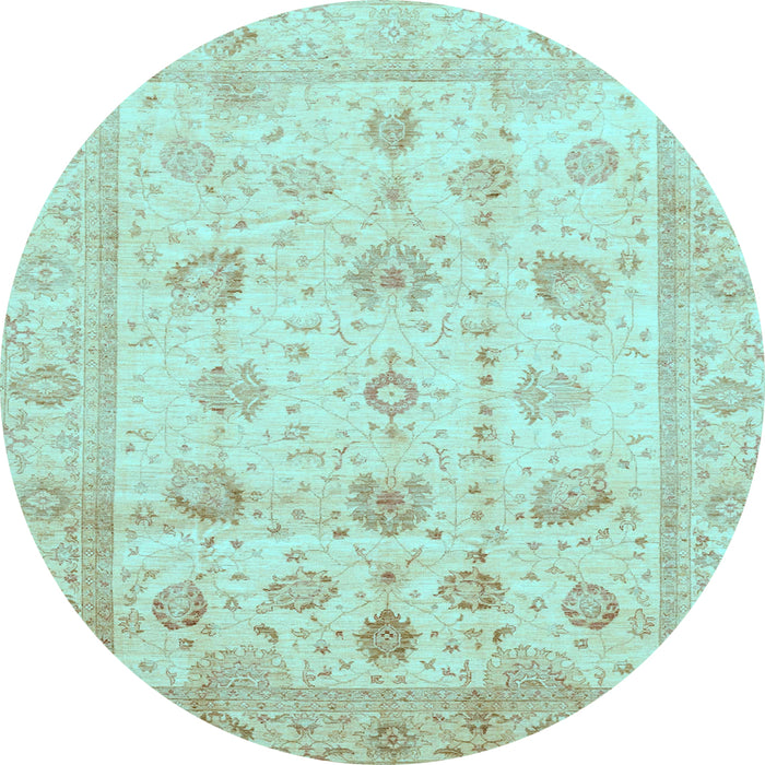 Round Oriental Light Blue Traditional Rug, abs3878lblu