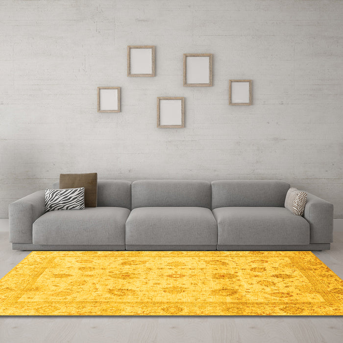 Machine Washable Oriental Yellow Traditional Rug in a Living Room, wshabs3878yw