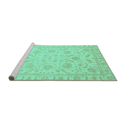 Sideview of Machine Washable Oriental Turquoise Traditional Area Rugs, wshabs3879turq