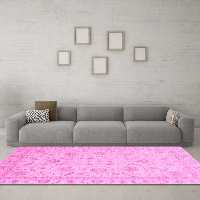 Machine Washable Oriental Pink Traditional Rug in a Living Room, wshabs3879pnk